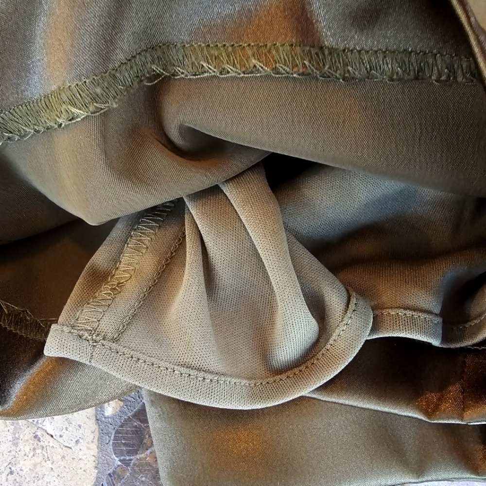 Army Green (NOT Brown) Short Strapless Satin Formal Dress with Beading Size XS - Picture 4 of 10
